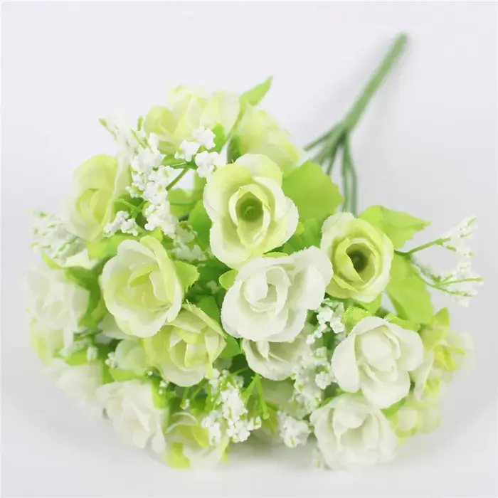 Automne 15 têtes/Bouquet petit bourgeon Roses Bract soie fleur artificielle bricolage mariage maison décor de noël cadeaux floraux accessoires Photo
