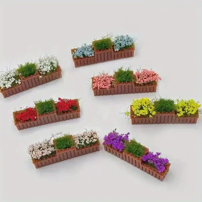 Modèle de parterre de fleurs Miniature de couleur aléatoire, 2 pièces, avec couleurs mélangées, aucun pouvoir nécessaire pour la décoration de la maison, arrière-plan de photographie