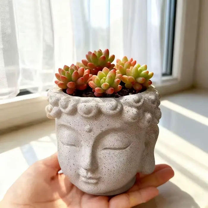 Nouveau pot de fleurs zen créatif en forme de tête de Bouddha