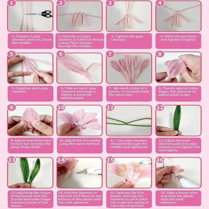 Kit de fleurs artisanales en fil de chenille 576 pièces
