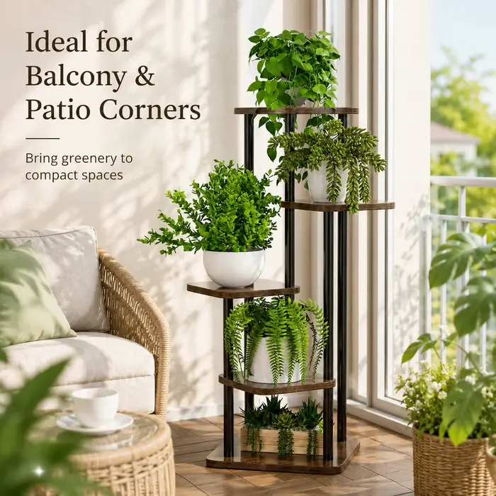 Étagère à plantes à 5 niveaux, support pour pots de fleurs, gain de place pour salon, balcon, terras