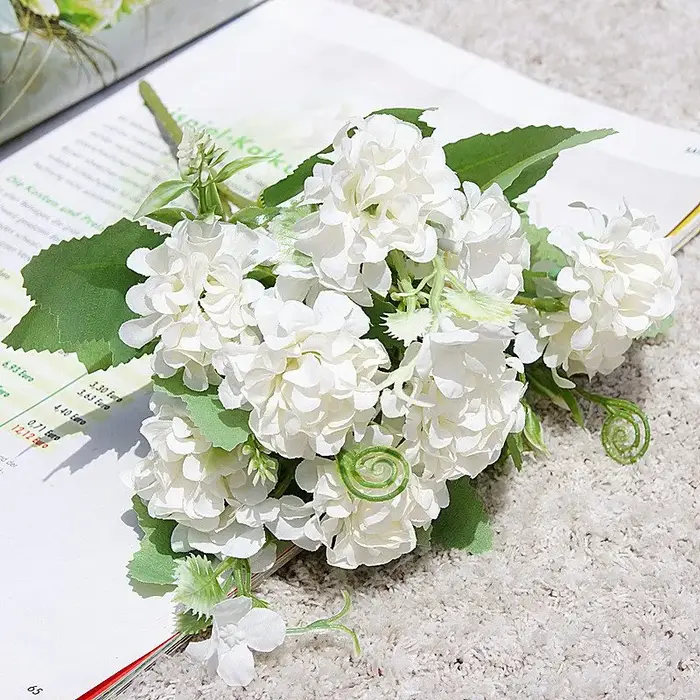 Fleur artificielle 5 Fourche Bouquet Soie Oeillet Boule Simulation Valentine Faux Maison Chambre Dec
