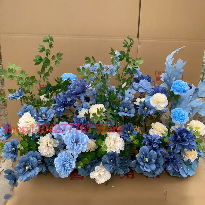 Série Bleue : Plante artificielle de roses et feuilles