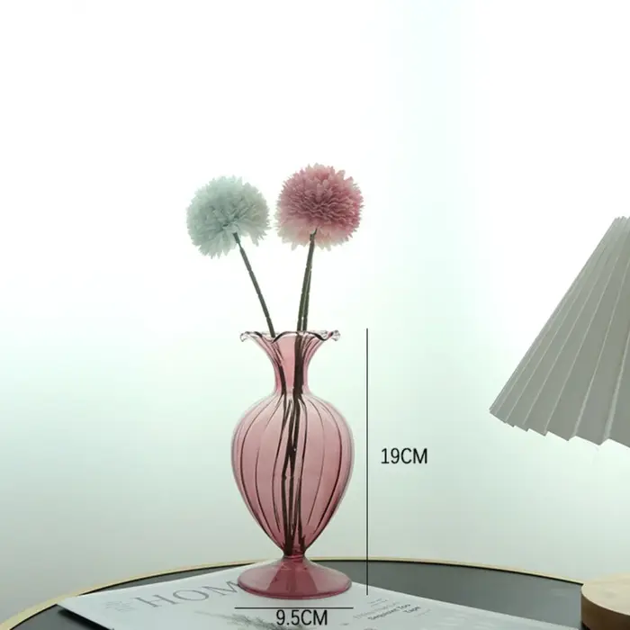 Vase à fleurs en verre coloré côtelé simple, bouteille hydroponique de bureau pour la décoration de 