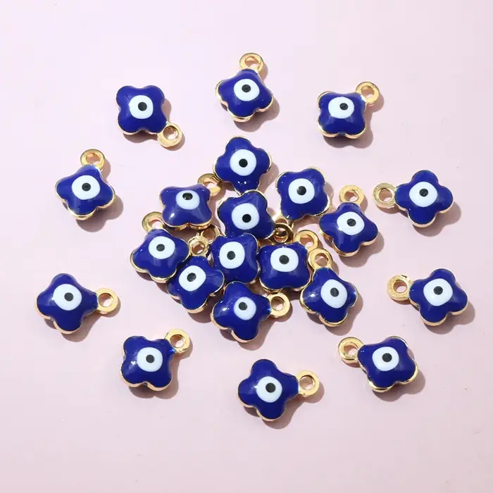 20pcs 9x7mm émail mauvais yeux fleur charmes pendentif petit en acier inoxydable bricolage fabrication de bijoux accessoires résultats