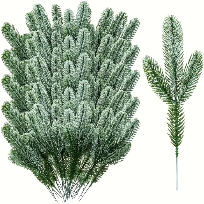 Lot de 15 à 30 Branches de pin artificielles recouvertes de givre de neige - Plantes vertes simulées de vacances de Noël de 10 pouces pour la maison de bricolage
