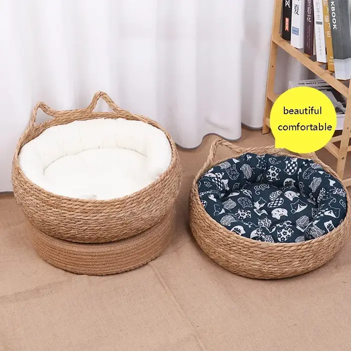 Nid de chat tissé à la main de vigne pure, coussin de chaleur saisonnier, poignées lavables universe