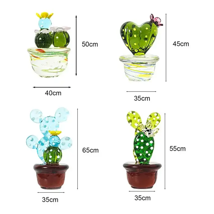 Figurines de Cactus en verre de Murano faites à la main