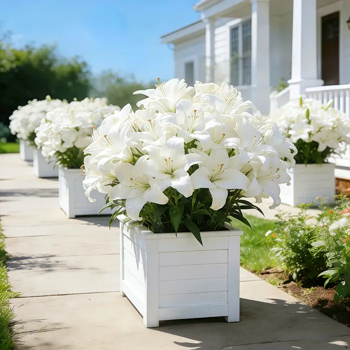 36 grands lys artificiels blancs - Fleurs au toucher réaliste