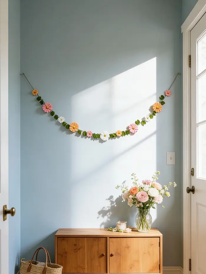 Guirlande de fleurs en feutre printanières