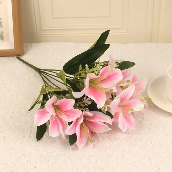 Grand Bouquet de fleurs artificielles en soie de lys de 13.8 pouces