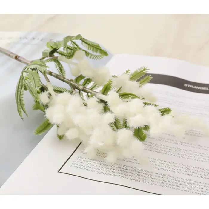 Fleurs artificielles en acacia, 38cm, blanc, jaune, mimosa, aucun fruit, branche, décoration de mari