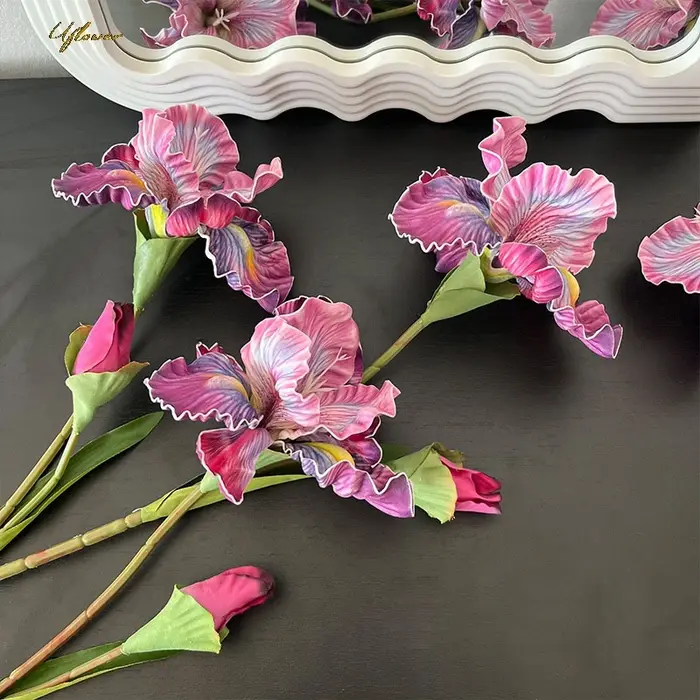Uflower 45 cm fleur artificielle Rose Bouquet Iris Alice EVA sensation fausse fleur maison mariage décor Rose blanc camélia cadeau Floral