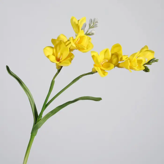 Fleur artificielle de freesia à deux branches pour la décoration de la maison et du salon, accessoires photographiques, vitrine de centre commercial, décoration de mariage