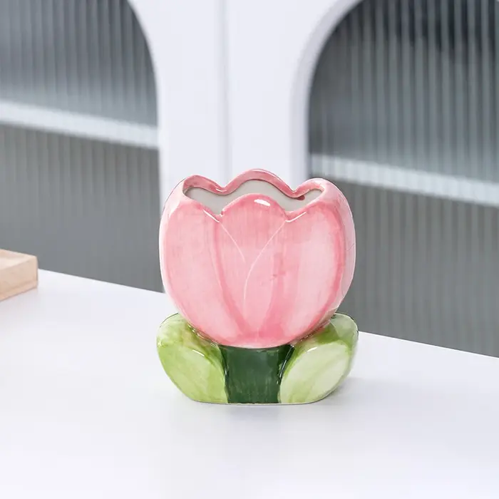 Porte-stylo à fleurs en céramique