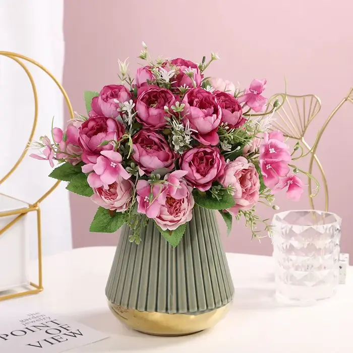 Vert Aloes 2 pièces fleurs artificielles soie violet pivoine fausse fleur coin Rose parfum pivoines Bouquet Restaurant décoration