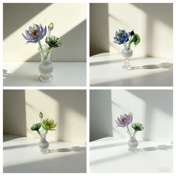 Mini décoration en verre en forme de fleur de lotus | Ornement