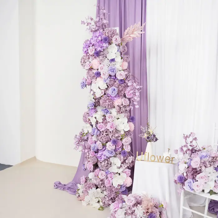 Décoration florale de luxe Uflower : Arche de mariage en roses artificielles violettes, arrangements pour scène de fête et accessoires en panneau KT