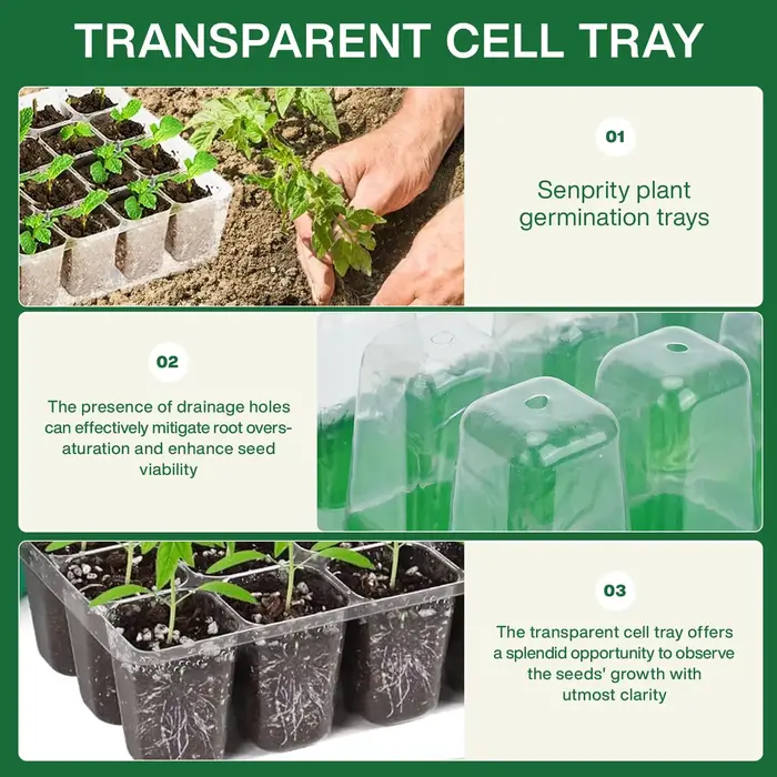 Kit de Germination avec Éclairage pour Plantes Comprend des Plateaux de Germination Surélevés avec Dômes d'Humidité Réglables et Cellules Transparentes