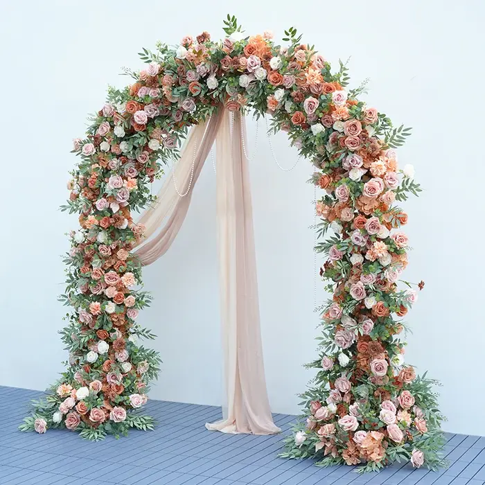 Rose marron Rose verdure fleur rangée décor arc cadre église mariage toile de fond Arrangement Floral en plein air événement scène accessoires H8787