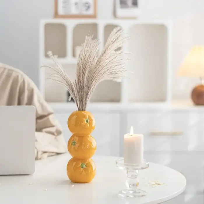 Vase décoratif en céramique en forme de fruit de dessin animé (orange, citron, pastèque), fait main, unique, pour arrangement floral.