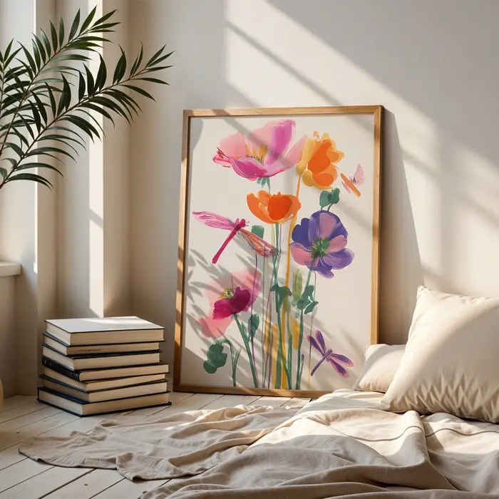 Art mural moderne et minimaliste aux motifs de fleurs sauvages