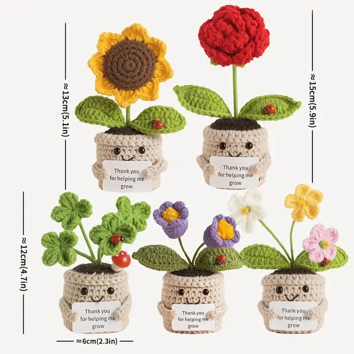 Ornement de bureau en pot de fleurs au crochet fait main