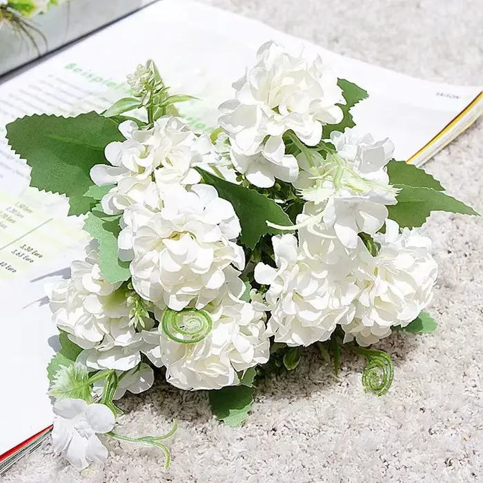 Fleur artificielle 5 Fourche Bouquet Soie Oeillet Boule Simulation Valentine Faux Maison Chambre DecoraSet Manuel Brial