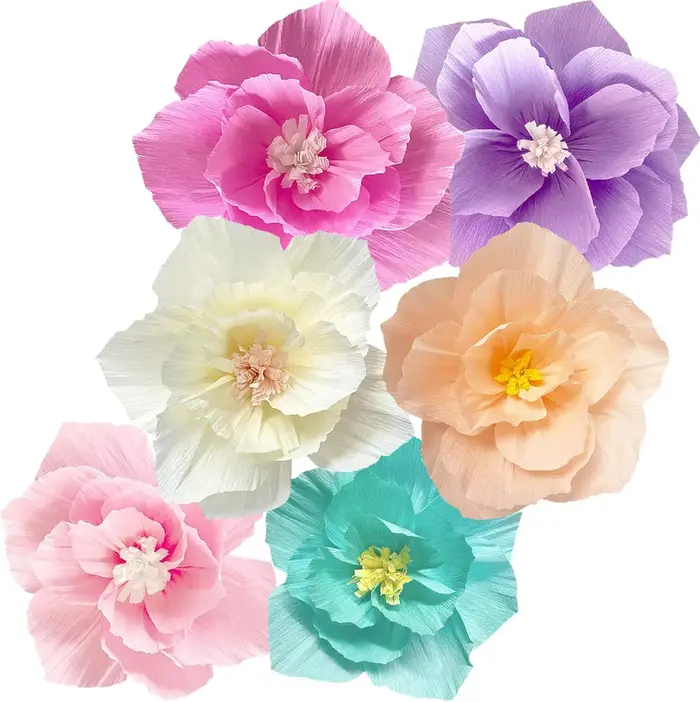 6 pièces fleurs en papier rose violet ivoire bleu clair Pastel crêpe artificielle tissu mur décor à la maison mariage anniversaire mariée bébé