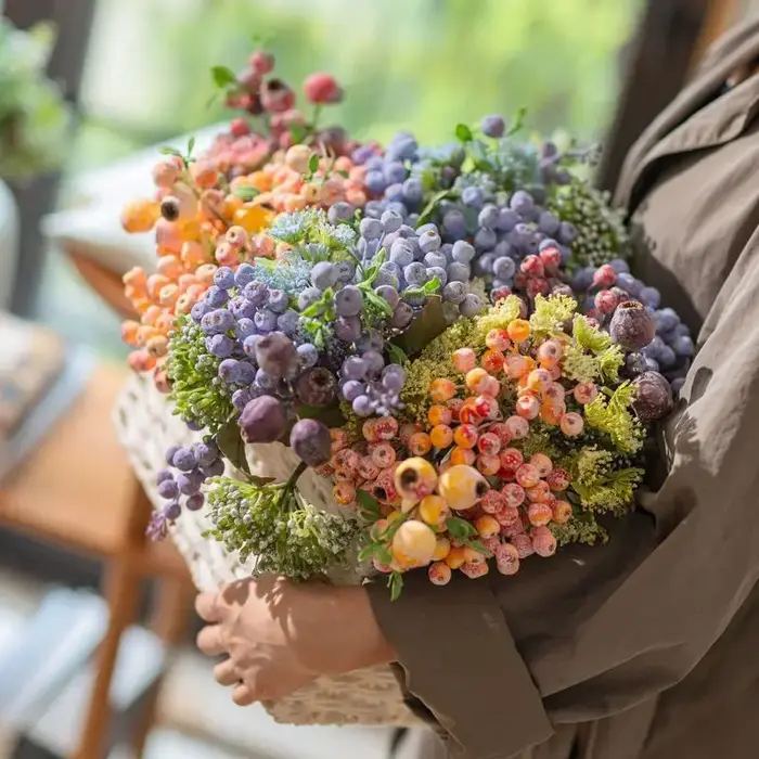 2 bouquets de fleurs artificielles, baies et plantes fruitières, décorations pour la maison, ornements, bouquets de mariée, décorations de mariage, accessoires de photographie