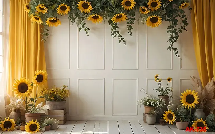 Décors de tournesols jaunes pour la photographie, clôture en bois rustique, fond de patients, baby s