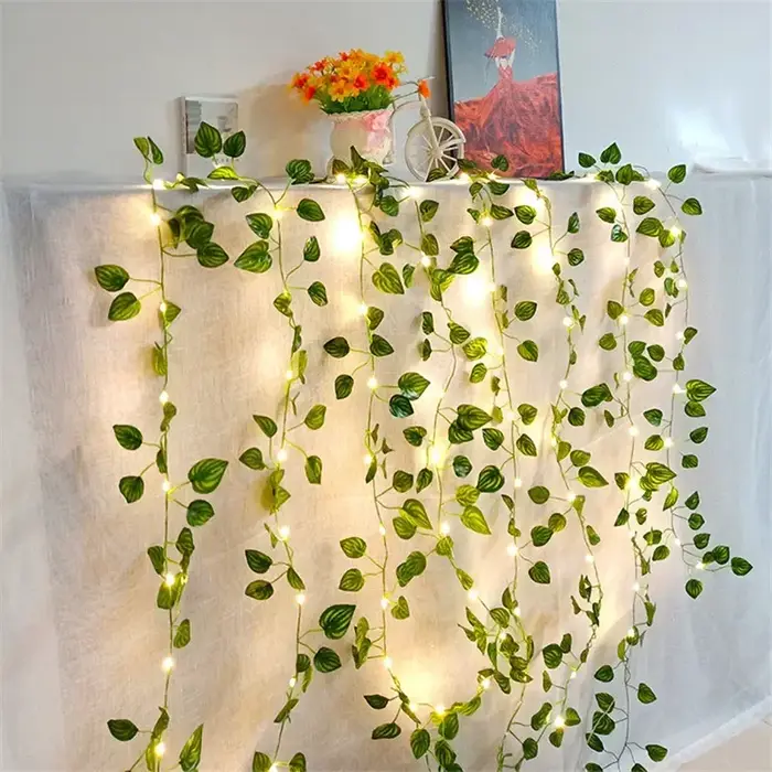 Guirlande lumineuse en forme de feuilles vertes, guirlande lumineuse féerique en forme de feuilles d