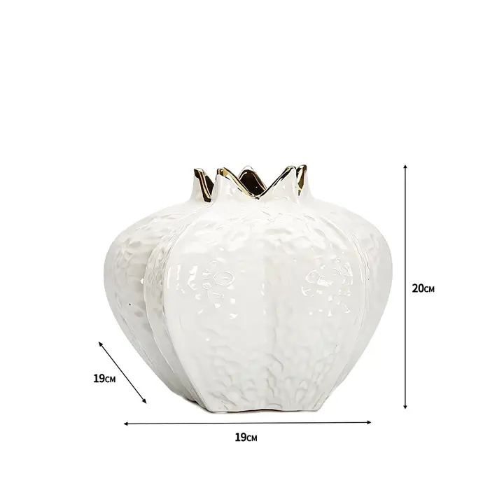 Vase en Céramique Plaqué Or en Forme de Grenade, Fleurs Artificielles Décoratives, Décor de Bureau, 