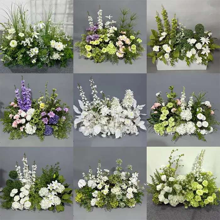 Plantes vertes feuille mariage fleur de soie artificielle terre rangée