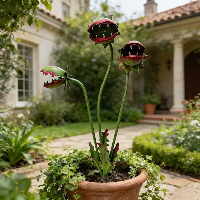 Décoration de jardin créative en forme de fleur carnivore peinte