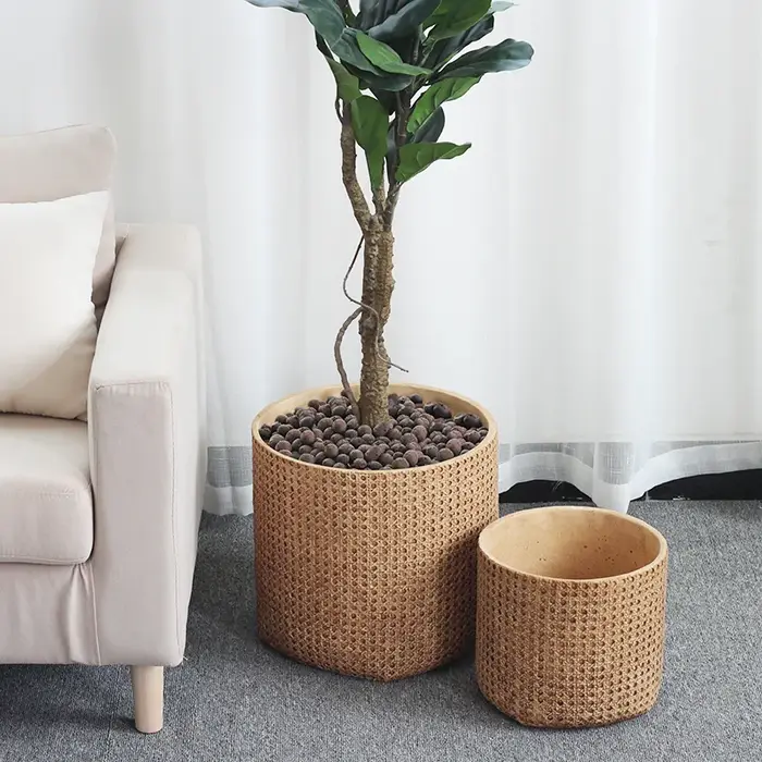 Grand Pot de fleur d'intérieur en Faux ciment tissé