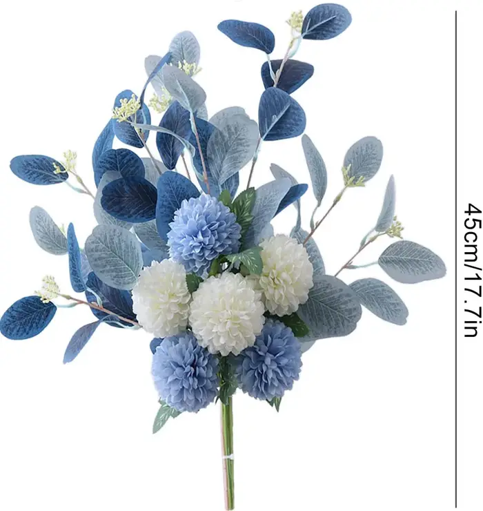 Bouquet de Fausses Fleurs Bleues et Blanches
