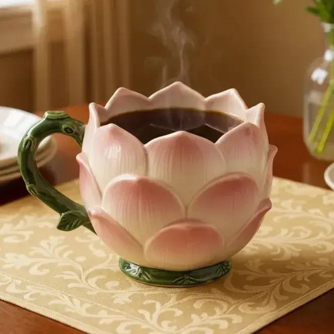 Mug en céramique créatif et élégant en forme de fleur, de haute qualité, style rétro français, pour boire du café et de l'eau