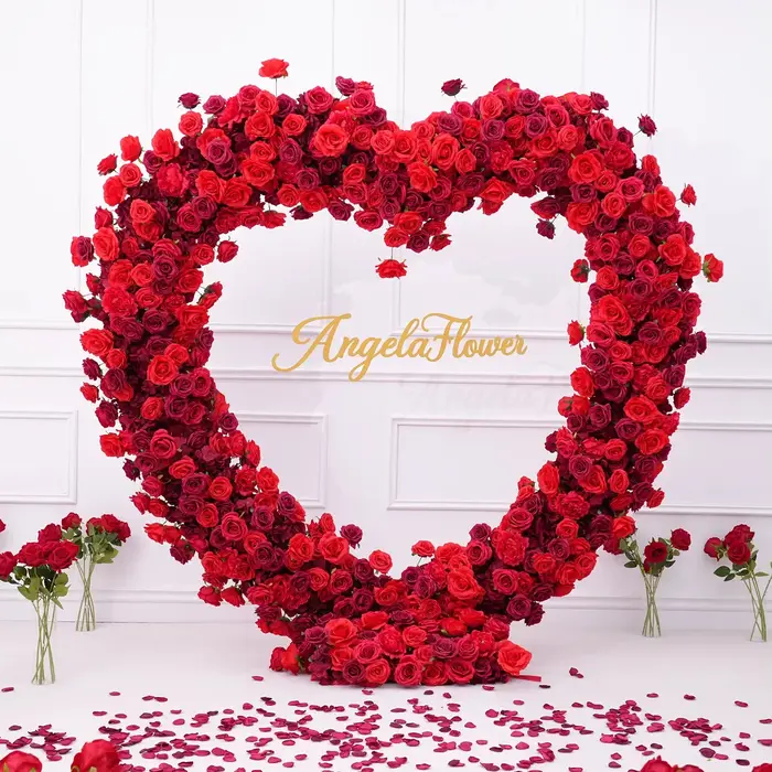 Angela fleur A8203 Base en tissu Rose blanche 5D Arrangement Floral décor toile de fond de mariage arc en forme de coeur rangée de fleurs accessoires d'événement
