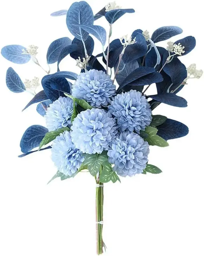 Bouquet de Fausses Fleurs Bleues et Blanches, Hortensia Artificielle, Chrysanthème, InjFlowers, pour