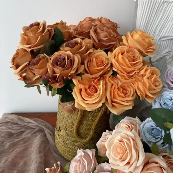 1 Bouquet de 9 Têtes de Roses Artificielles