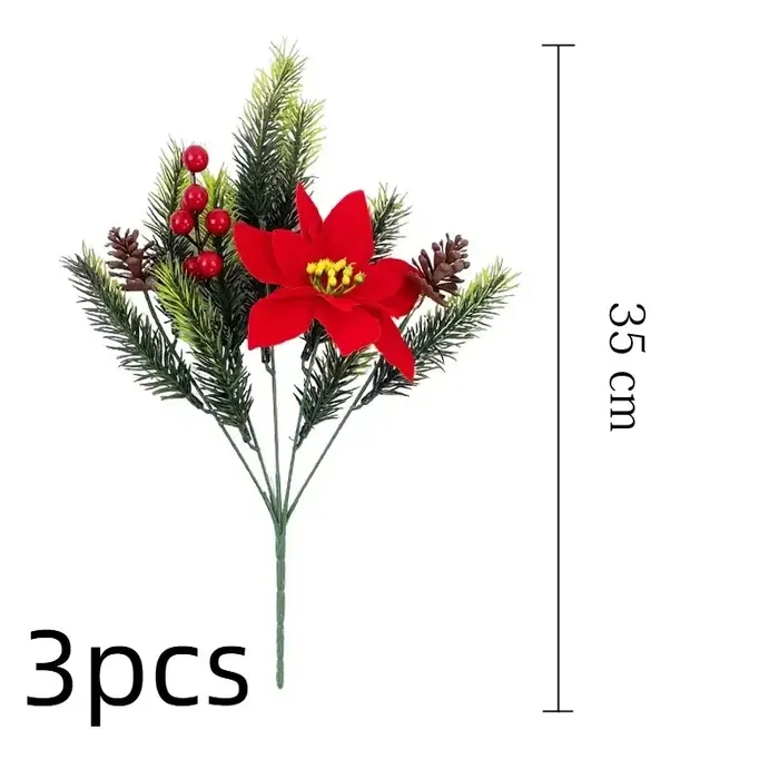 3 pièces de poinsettias artificiels réalistes avec baies rouges et feuillage vert pour décoration de couronne de mariage ou de fête à domicile.