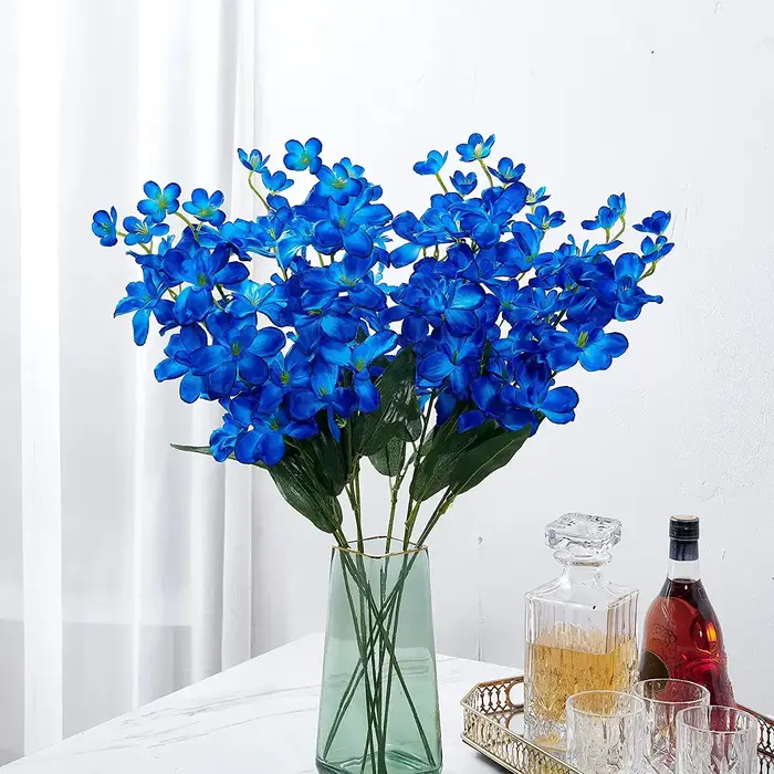 10 pièces d'orchidées artificielles fleurs bleues longues tiges en vrac pour la maison de mariage