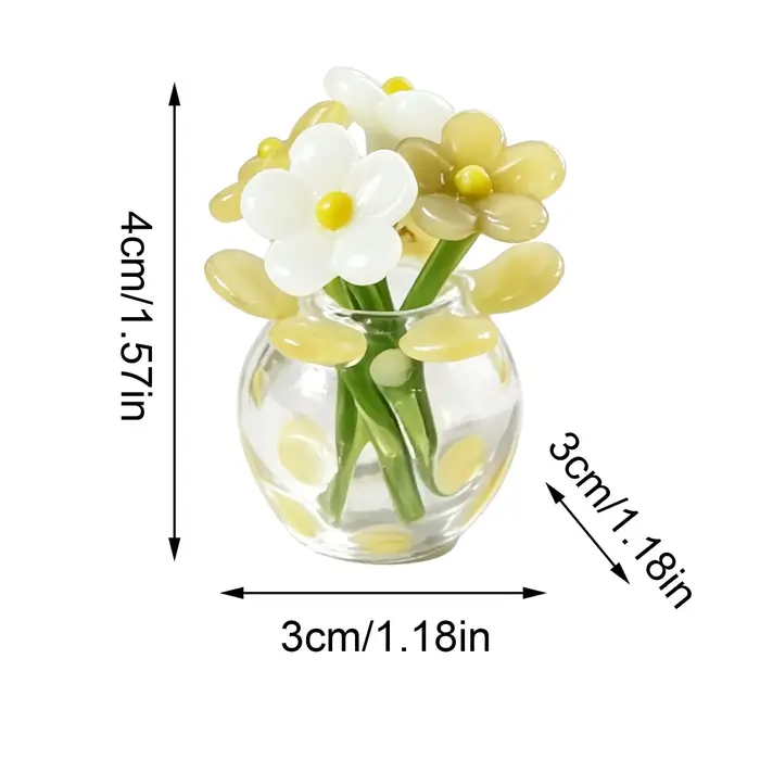 Mini bouquet de fleurs artificielles en verre avec petit vase