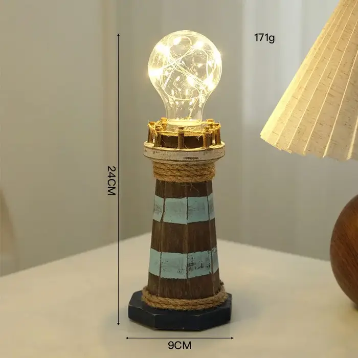Ornements de phare en bois de Style méditerranéen, bijoux de bureau rétro créatifs, ornements lumine