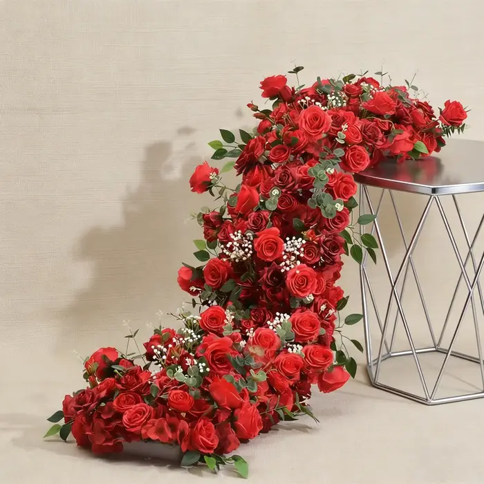 Uflower 1/2m blanc rouge Rose vert feuille chemin de Table canapé sol Arrangement floral mariage toile de fond décor fleur rangée événement accessoires