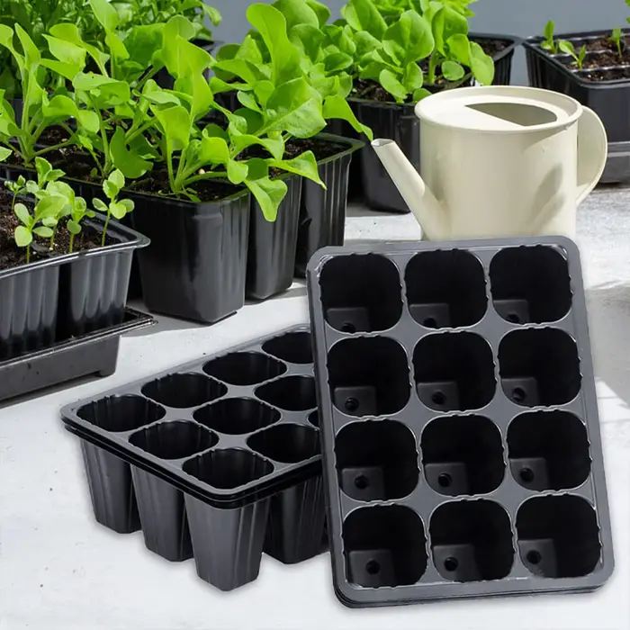 Plateau de semis en plastique noir à 12 trous pour plantes, Pots de démarrage de graines de jardin, plateaux de plantation pour légumes et fleurs