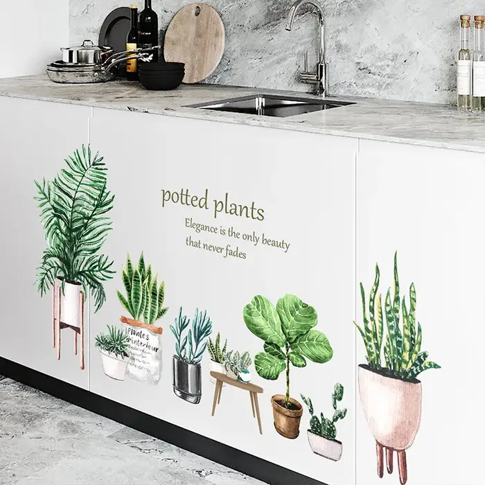 Autocollant mural amovible motif cactus en pot pour plinthe