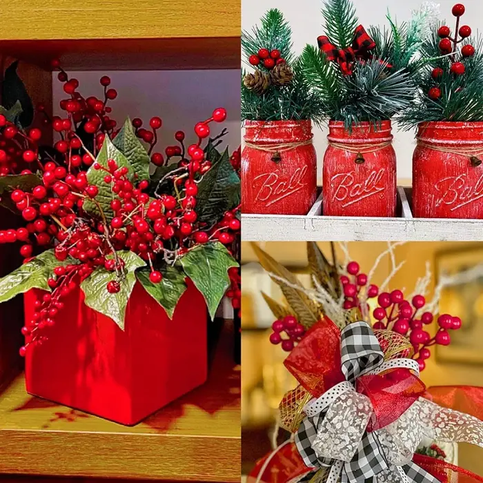 Plante artificielle Houx Petit Fruit Rouge Vente Chaude Nouvel An arbre De Noël Accueil festival fête jardin Décor De Mariage Bricolage cadeau boîte