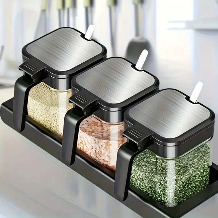Pots à épices en verre avec cuillère, 3 pièces, 10oz, ensemble de pots à épices, pots d'assaisonneme